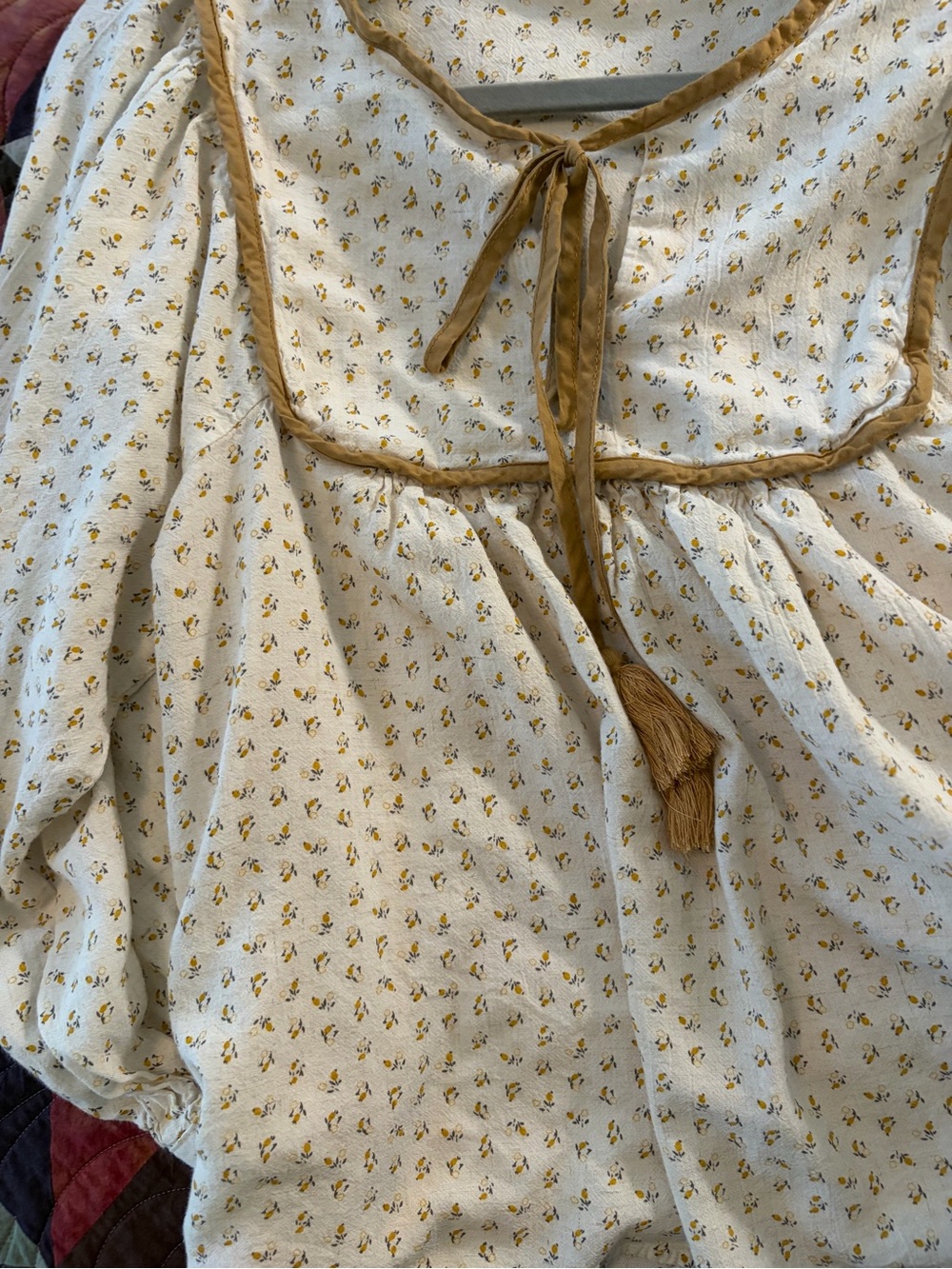 In Loom Boho Cream Floral Peasant Blouse with Mustard Trim - Picture 9 of 11